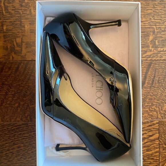 Jimmy Choo Black Patent Leather "Margo" Heels, Size 38.5/ US 8-8.5